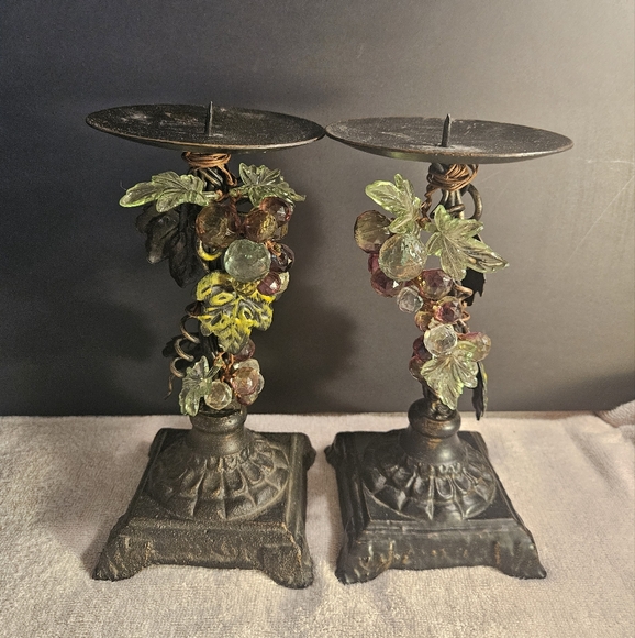 unbranded Other - 2 Vintage Cast Iron/metal Pillar Candle Holder. Ornamental grapevine.